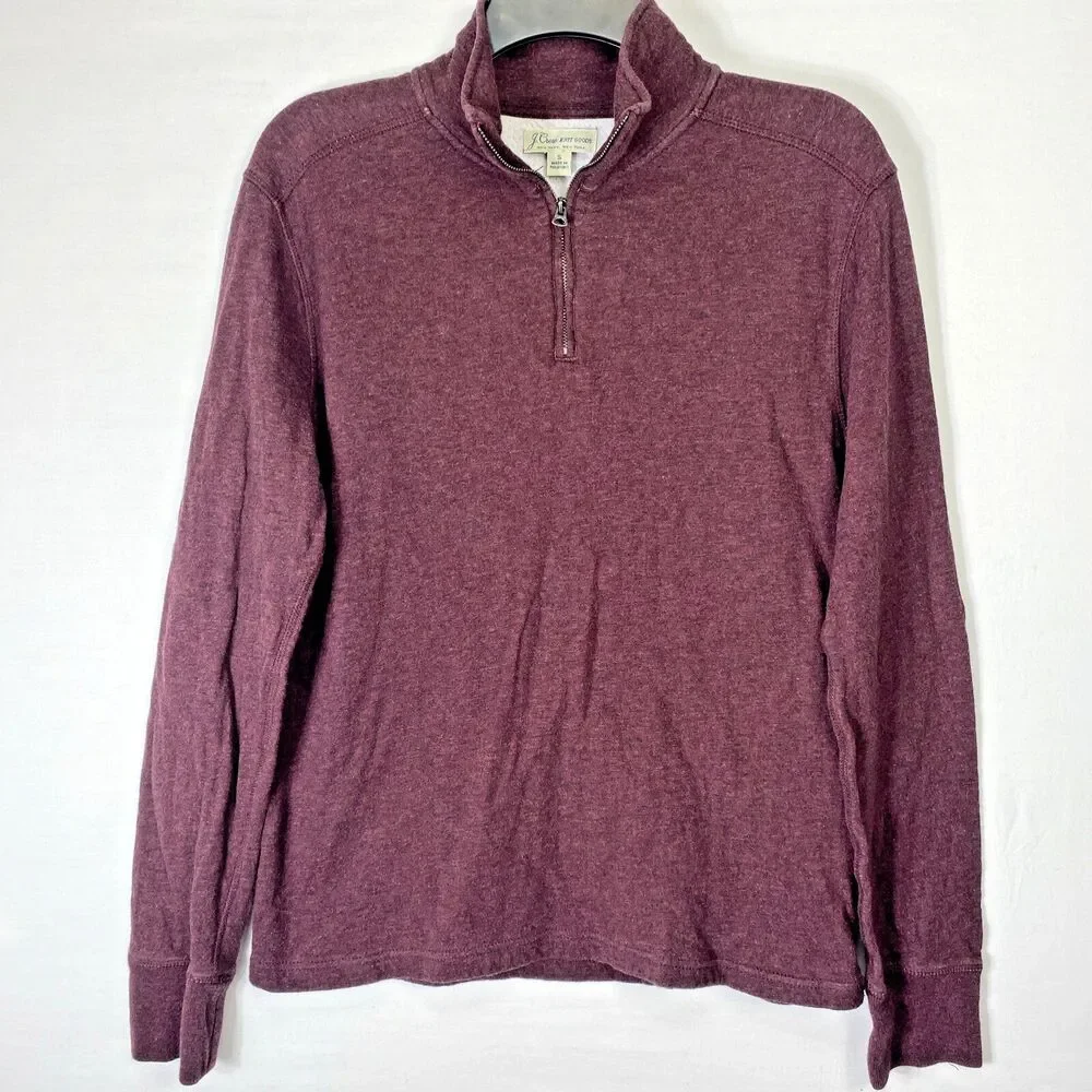 J Crew Sweatshirt Mens Size Small Burgundy 1/4 Zip Mock Neck Pullover Sweater